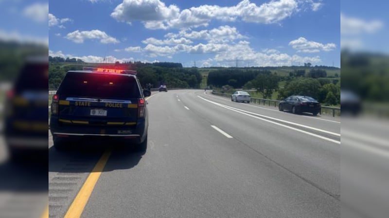Cars line up near the scene of a crash on Interstate 81 south at Exit 52 in Cortland.