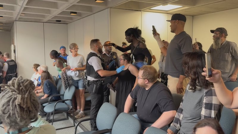 Protesters inside the Broome County Legislature on Thursday.