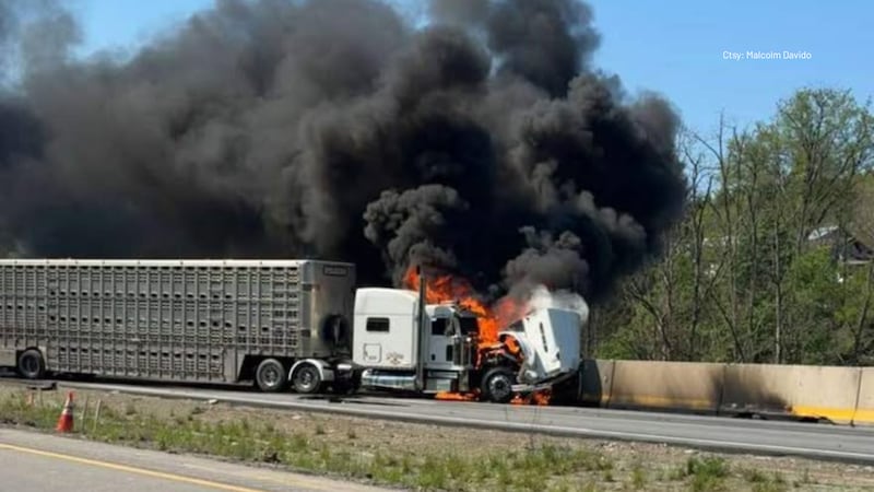 Significant traffic backup on Rt. 81 northbound caused by fiery semi truck crash