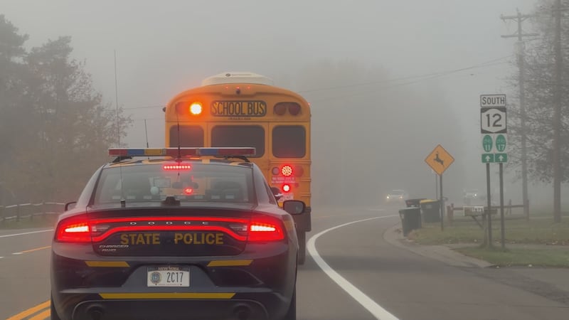 New York State Police car patrolling NYS Route 12 as part of Operation Safe Stop behind a...