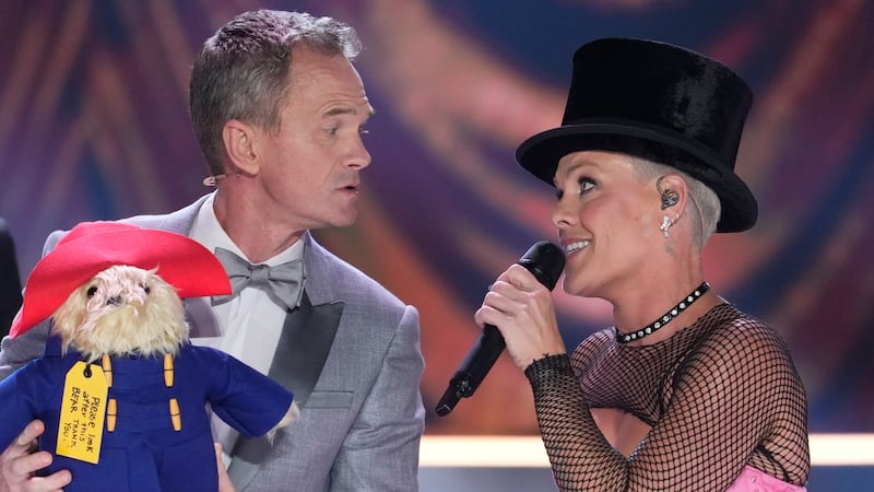 Neil Patrick Harris, left, and Host Pink perform during the 79th Tony Awards on Sunday, June...